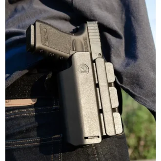 אורפז T40X – נרתיק לאקדחים עם כוונות, צייני לייזר ופנסים ומנגנון אבטחה לחיצת אגודל – תמונה להמחשה על חגורת המכנס אורפז T40X – נרתיק לאקדחים עם כוונות, צייני לייזר ופנסים ומנגנון אבטחה לחיצת אגודל – תמונה להמחשה על חגורת המכנס