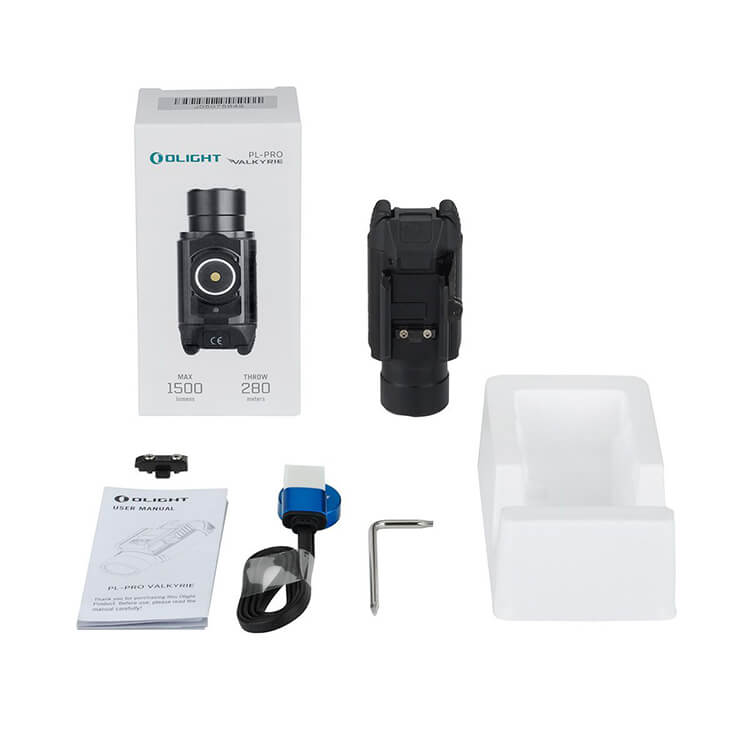 פנס לאקדח גלוק ולמסילות פיקטיני, 1500 לומנס, דגם PL-PRO של OLIGHT – תכולת הערכה