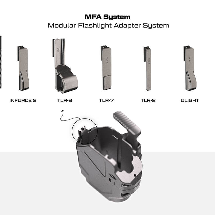 נרתיק לאקדח עם פנס – אורפז דלתא, לאקדחי גלוק 17, 19 ועוד – Orpaz Delta תמונה של המתאמים לפנסים