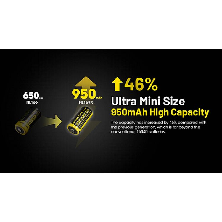 סוללת ליתיום CR123A 16340 עם טעינת USB-C של Nitecore