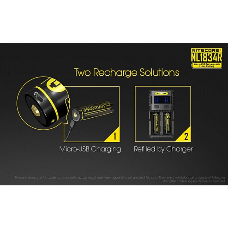 סוללת ליתיום עם טעינת USB, סוג 18650 3400mAh של Nitecore