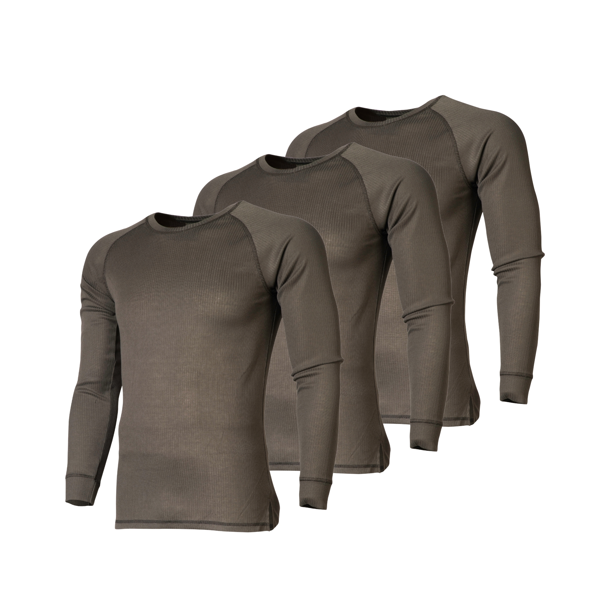 שלוש חולצות תרמיות זית קדימה