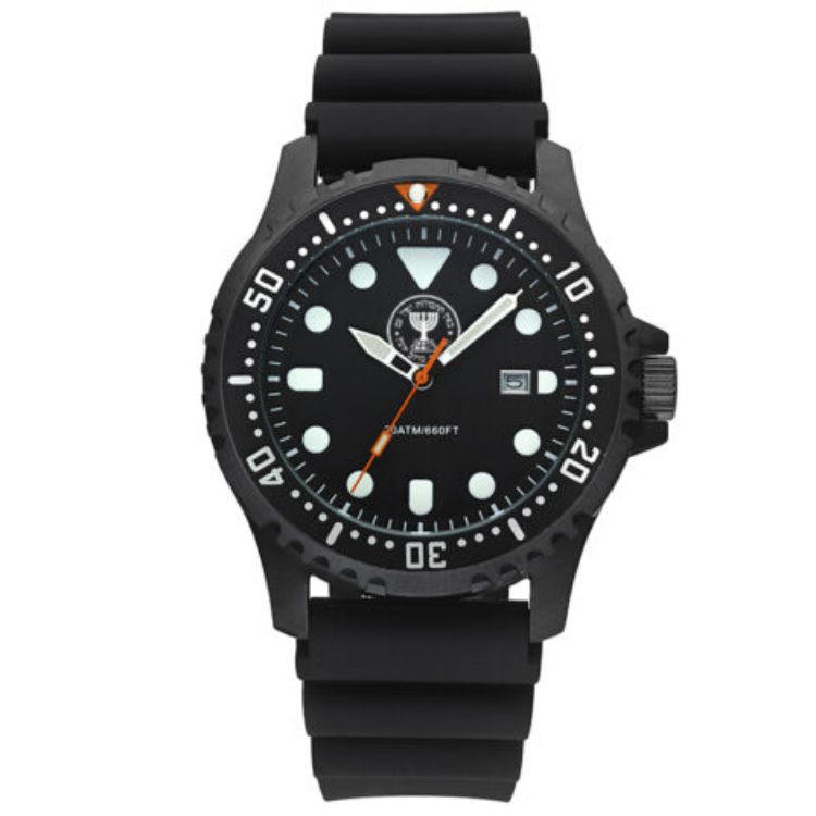 שעון לחיילים עם סמל צה”ל, עמיד במים עד 200 מ’ – שחור