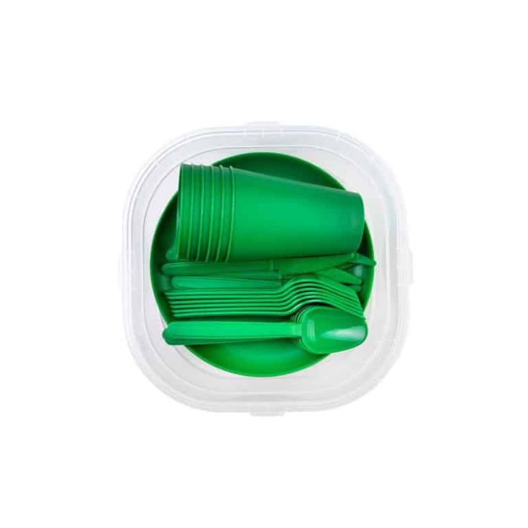 סט פיקניק רב פעמי ל-6 אנשים – צלחות, כוסות וסכו”ם – ירוק(1)