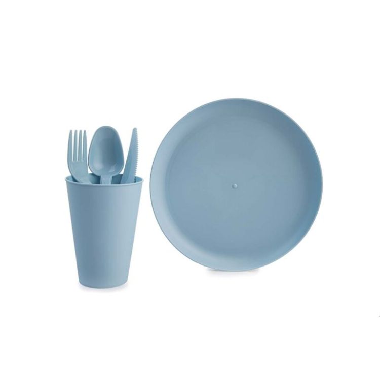 סט פיקניק רב פעמי ל-6 אנשים – צלחות, כוסות וסכו”ם – תכלת(2)