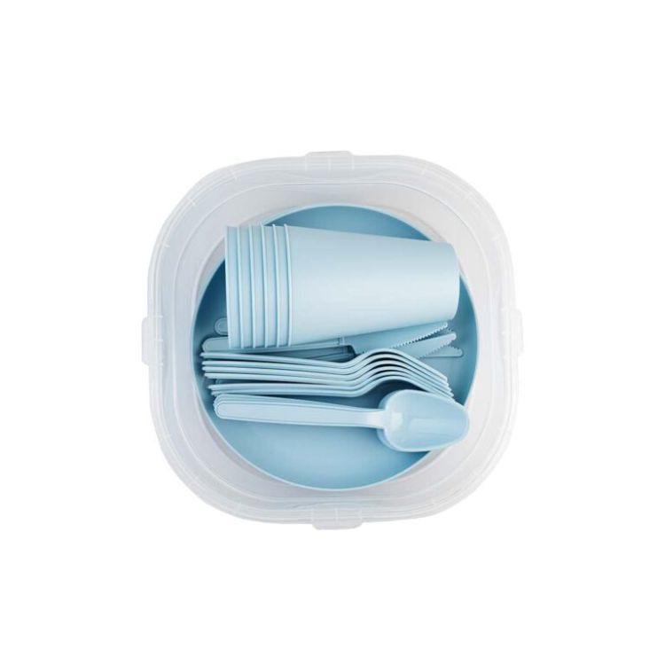 סט פיקניק רב פעמי ל-6 אנשים – צלחות, כוסות וסכו”ם – תכלת(3)